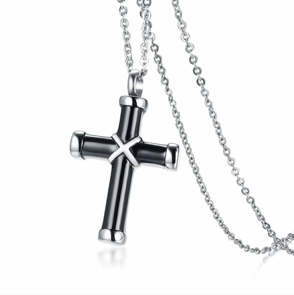 Stainless Steel Cross Memorial Keepsake Ash Holder Necklace - Picture 2 of 5